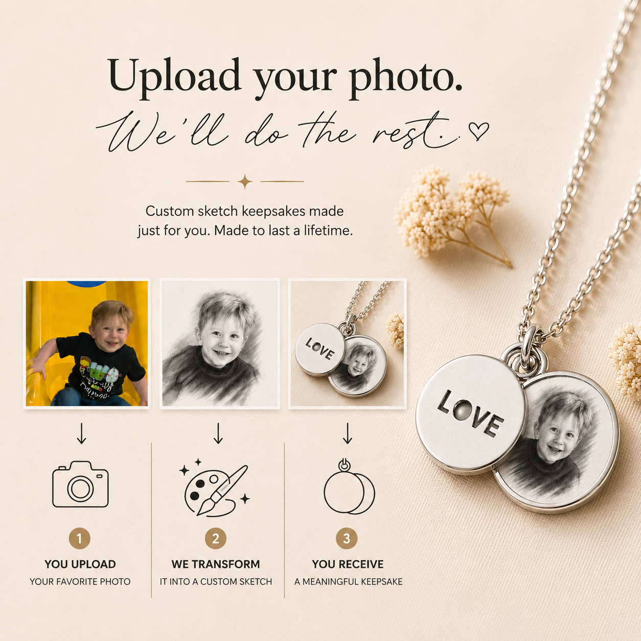 LOVE Pencil Sketch Necklace